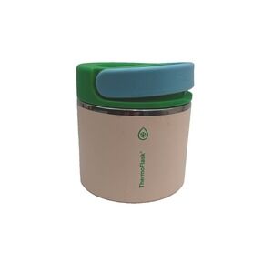 Thermoflask‎ Double Wall Insulated Food Soup Jar 20oz Peach Base Green Lid EUC
